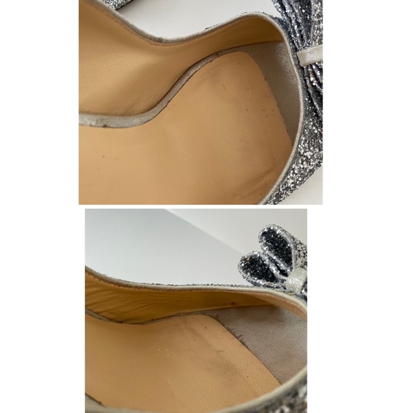 kate spade Sparkly Glitter Bow Slingback Silver Metallic Girlie Feminine Heels - Picture 16 of 17
